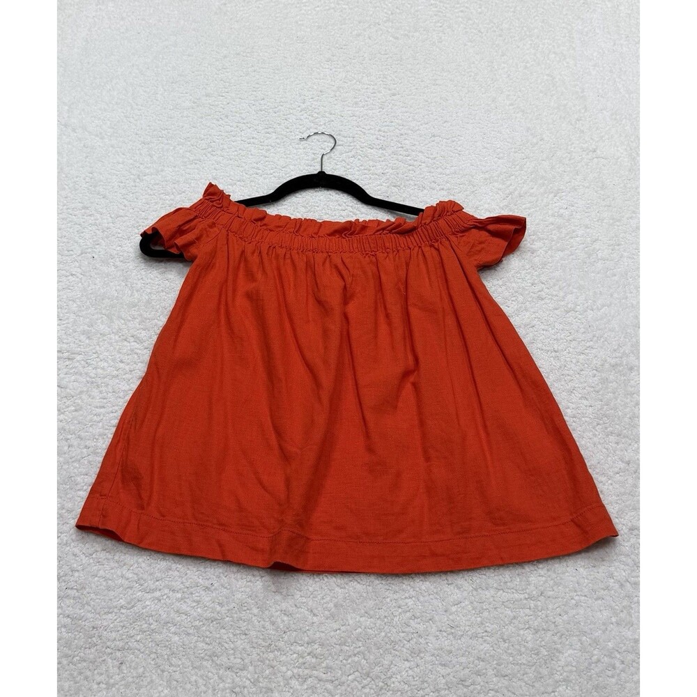Anthropologie Top Women Orange Smocked Linen Blend Vacay Boho Size 2